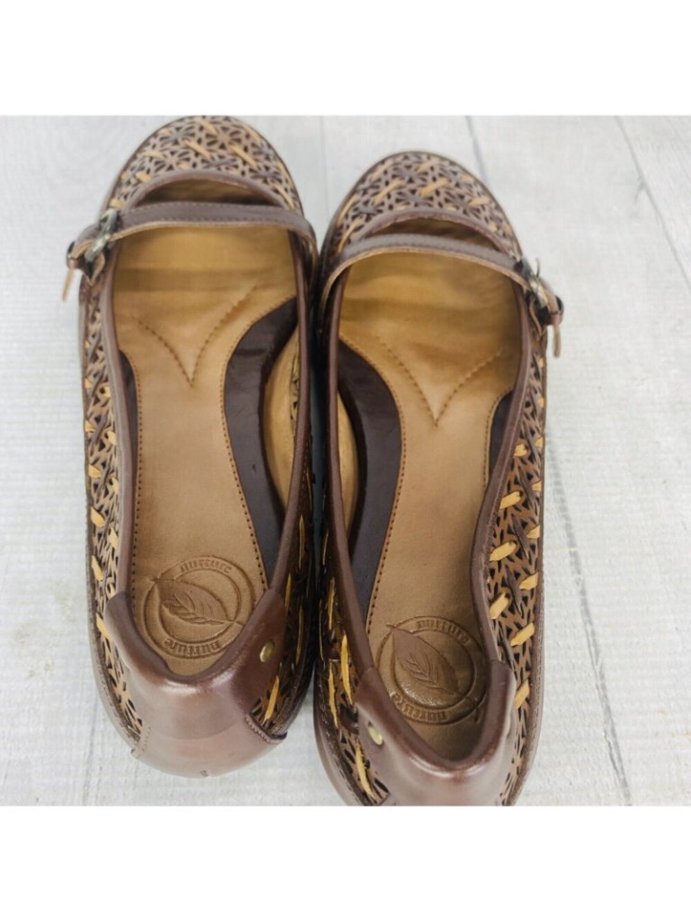 Nurture JILL Brown Woven Leather Closed Toe Buckle Mary Jane Flat Shoes Sz 7.5 M - Picture 7 of 14